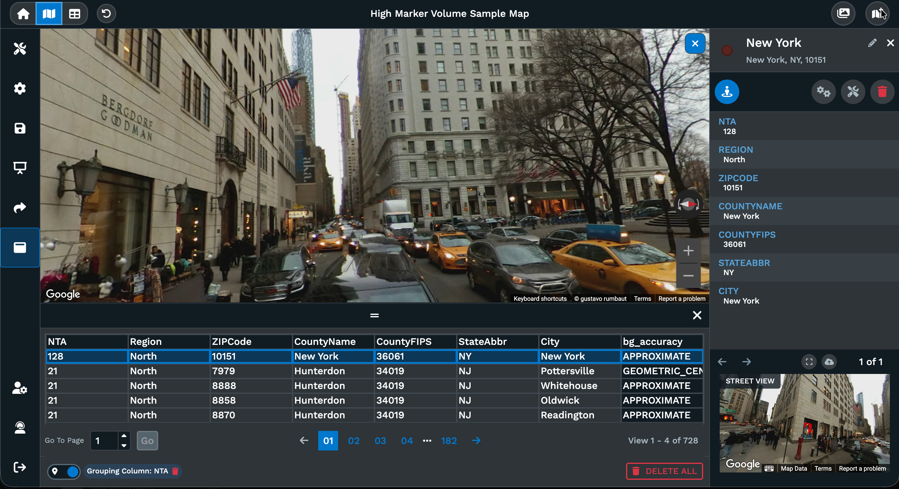 High marker volume with street view integration