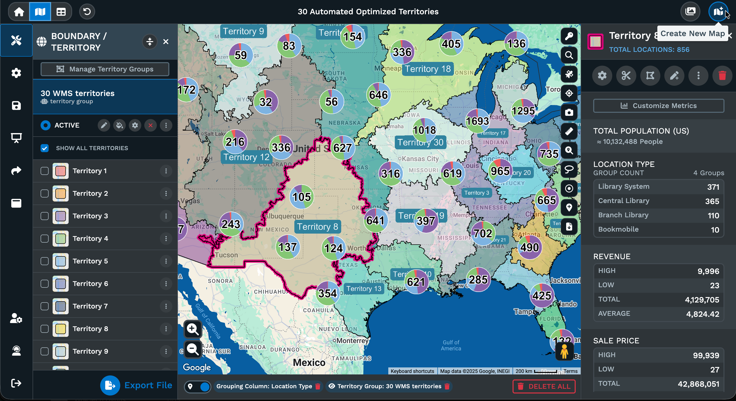 30 Automated Optimized Territories across the United States
