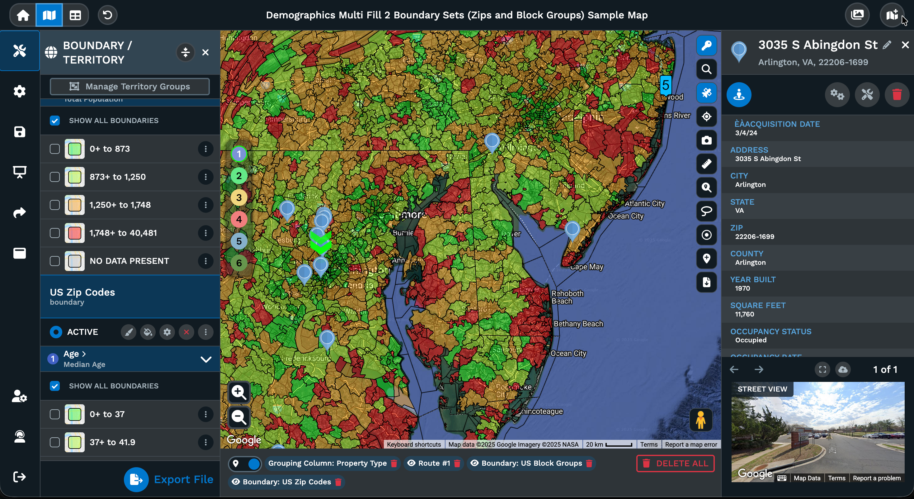Territory boundaries with demographic overlay
