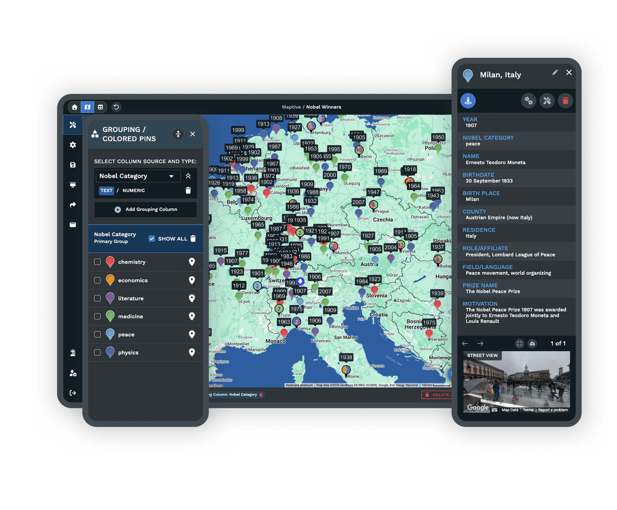 Commercial properties and trade-area data on a Maptive map