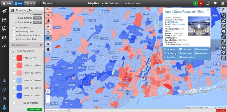 Zip Code Map - Median Income - 3-Digit Zip Codes