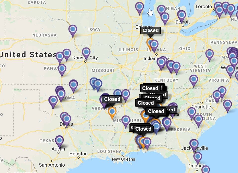 Closed and Open Locations Map for Businesses
