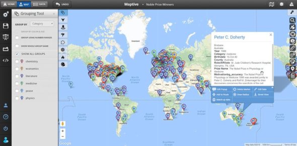 Nobel Prize Winners Map - GIS Software