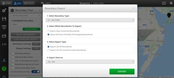 Export Zip Code Boundaries in a Radius