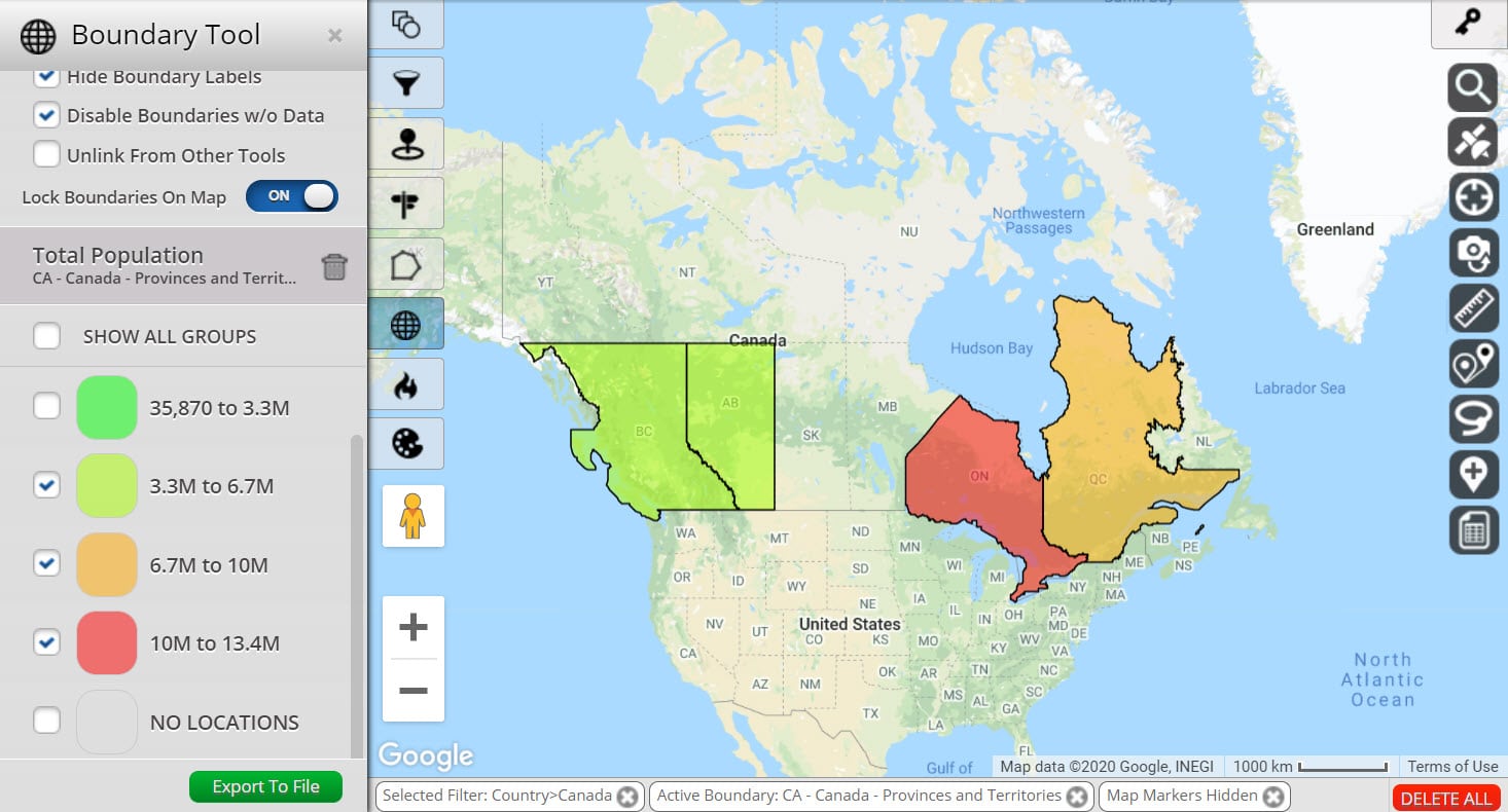 Canada Population Map with Provinces and Territories Maptive