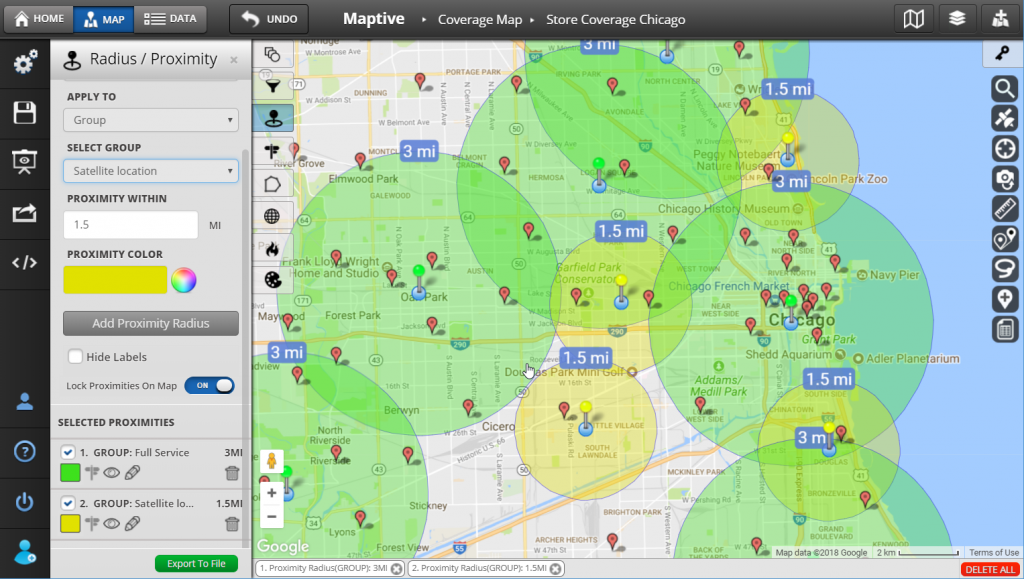 Map Presentation Software - Radius Tool