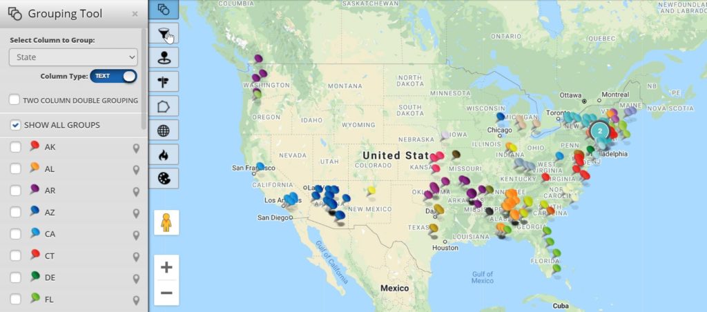 Pin Map With Grouping Tool by State