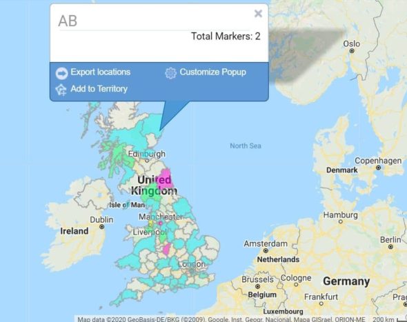Postal Code Maps - UK with Pop-up