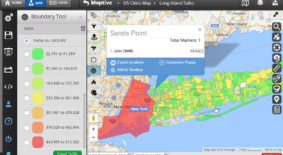 cities and towns on long island colored by sales