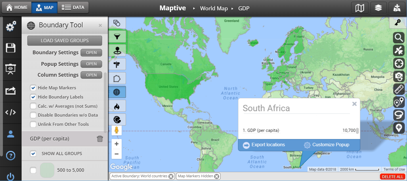 GDP Map with Country Boundaries - Global Mapping Software