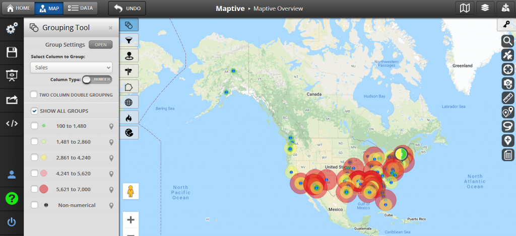 Numerical Grouping Bubble Map