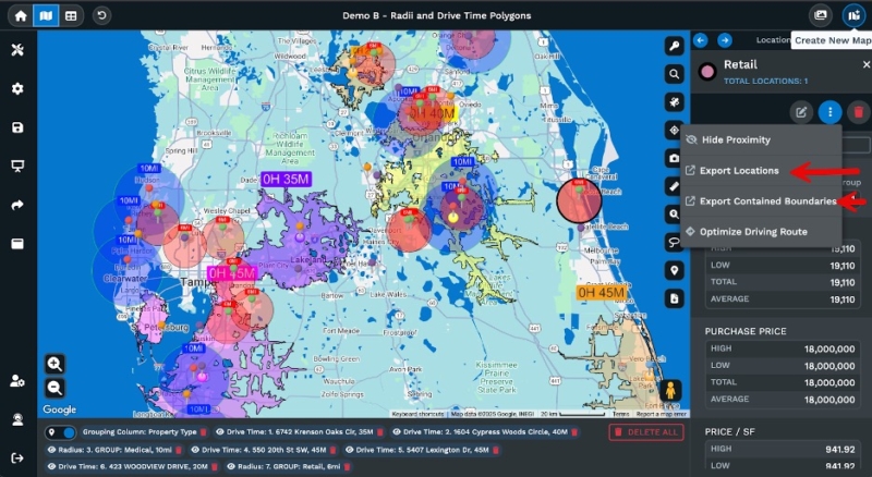 New Radius Tool Export Options