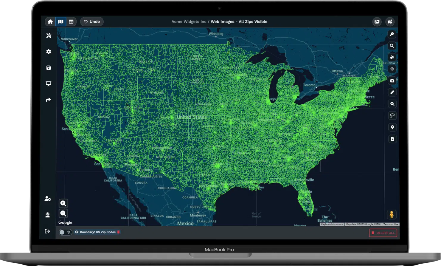 Zip code and county boundaries shaded by spreadsheet values on a Maptive map