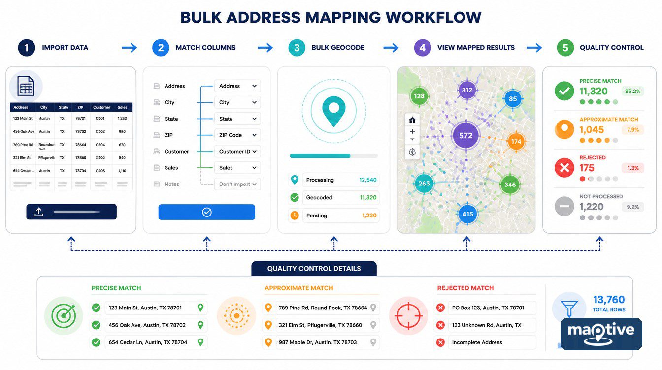 Workflow from spreadsheet upload to geocoded customer address map