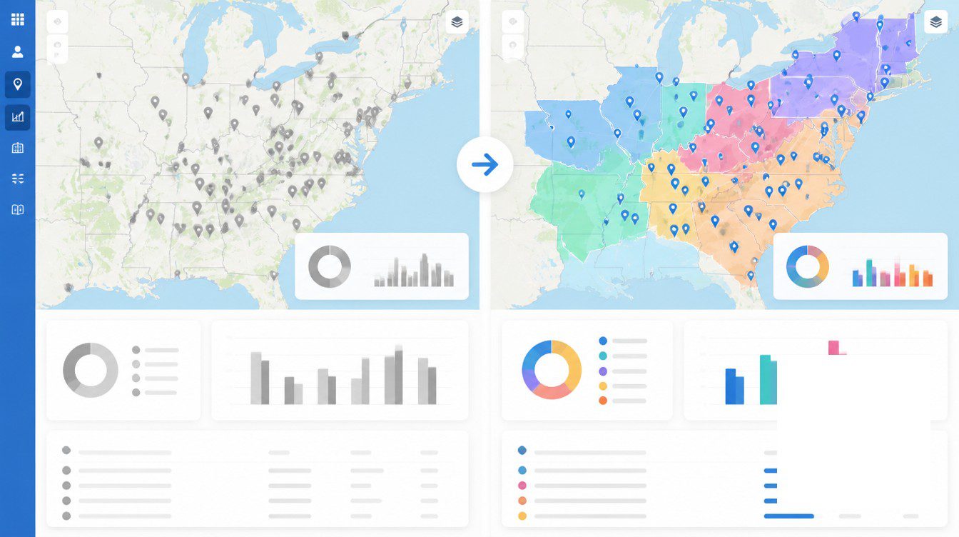 The Composite Case, 80 Reps, 14 Months visual for before and after: how territory optimization looks in practice.