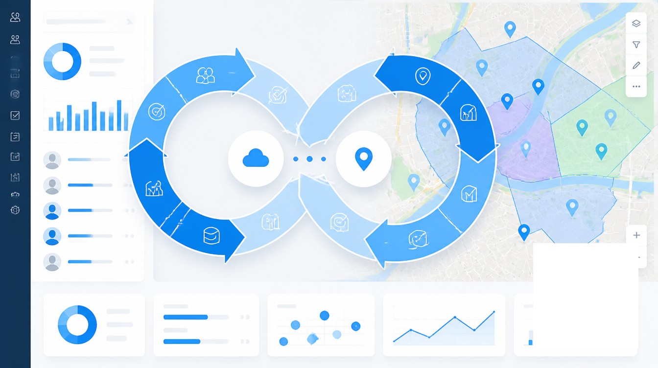 Operating Cadence with CRM-Mapping Loops visual for crm and mapping software: why connected data wins.