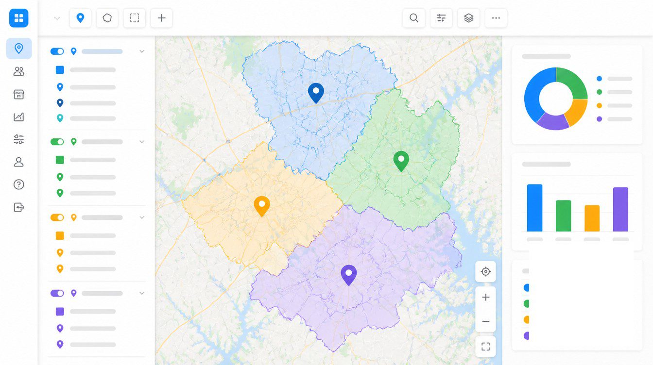 The Postal Origin of the ZIP Code visual for franchise territory design: zip codes vs drive time boundaries.