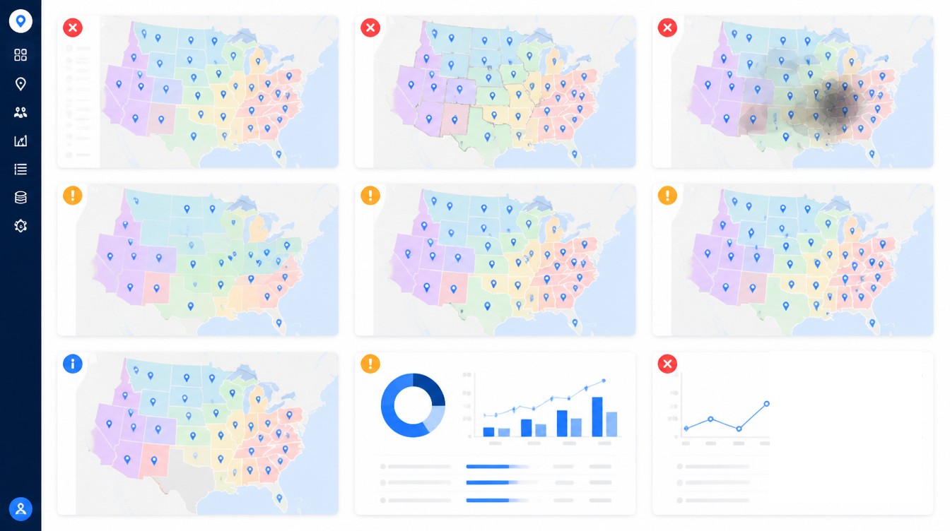 Failure Modes Specific to Scale visual for franchise territory mapping at scale: managing 100+ locations.