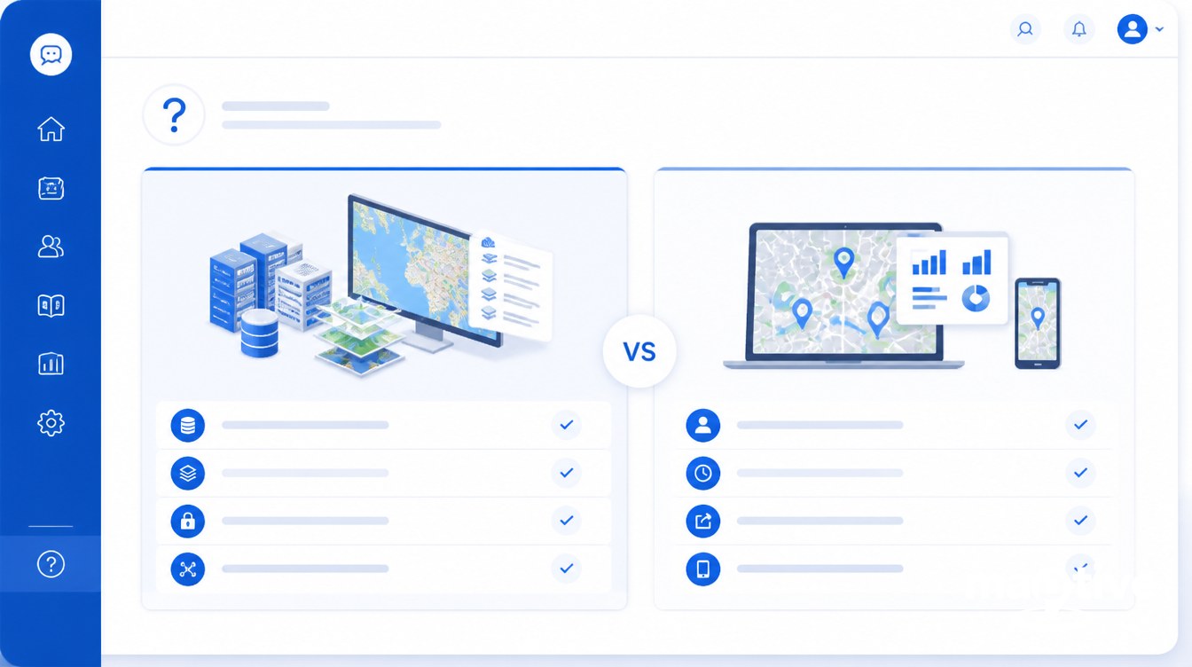 Frequently Asked Questions visual for how to choose between enterprise gis and business mapping software.