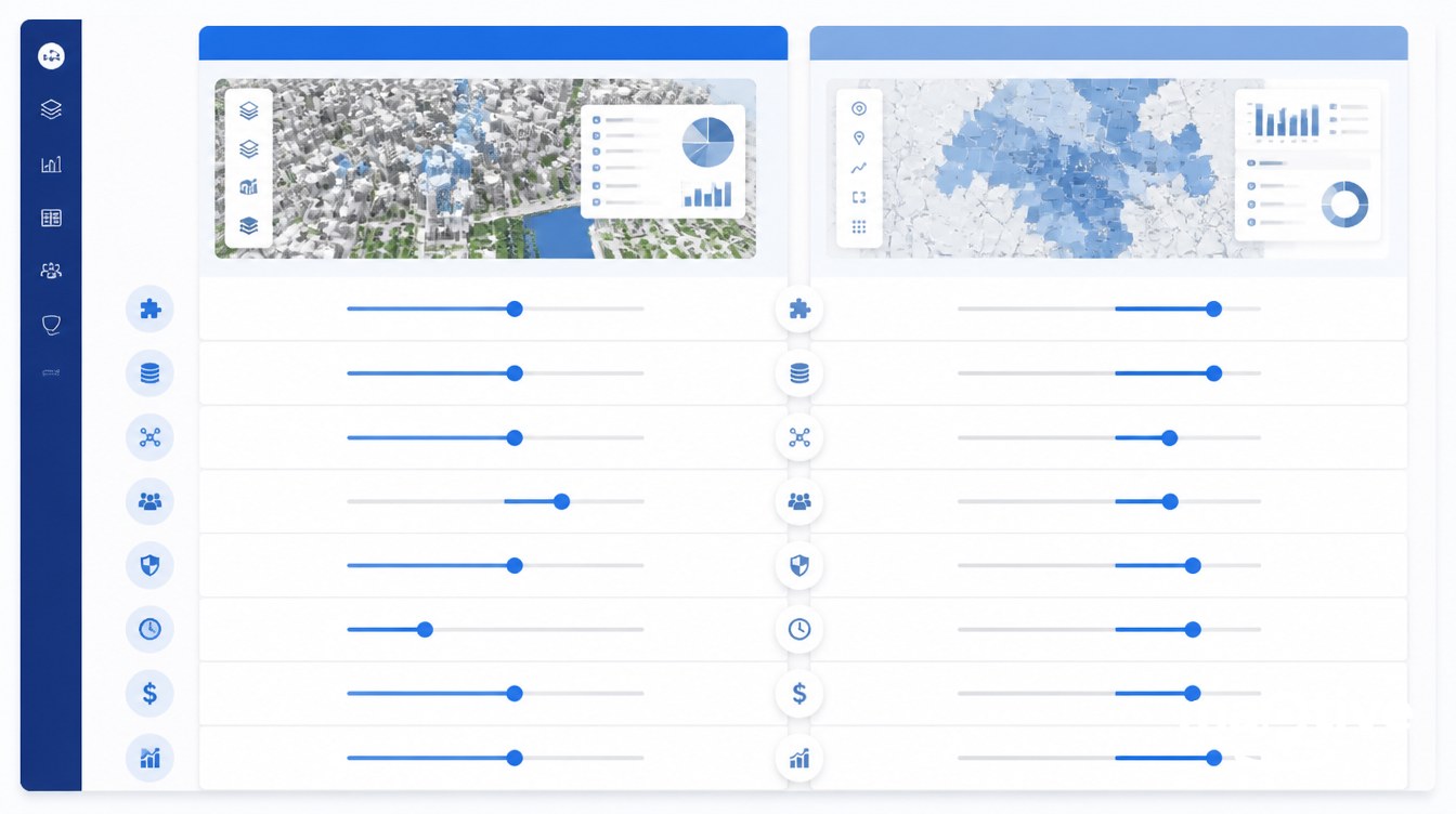 The Decision Variables visual for how to choose between enterprise gis and business mapping software.