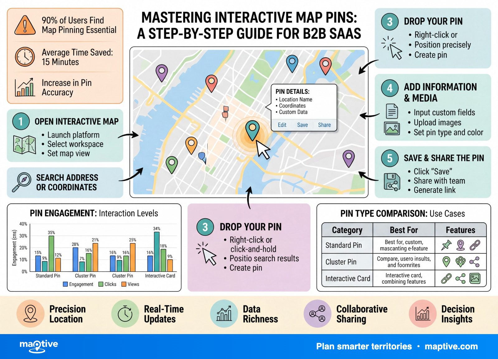 How to Drop a Pin on an Interactive Map — Maptive infographic.