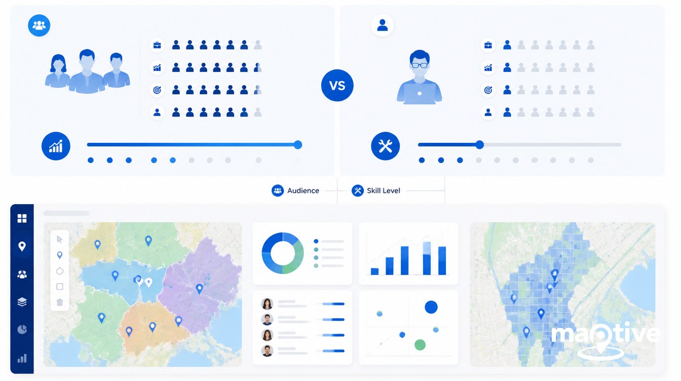 Audience and Skill Level visual for location intelligence vs gis: what’s the difference?.