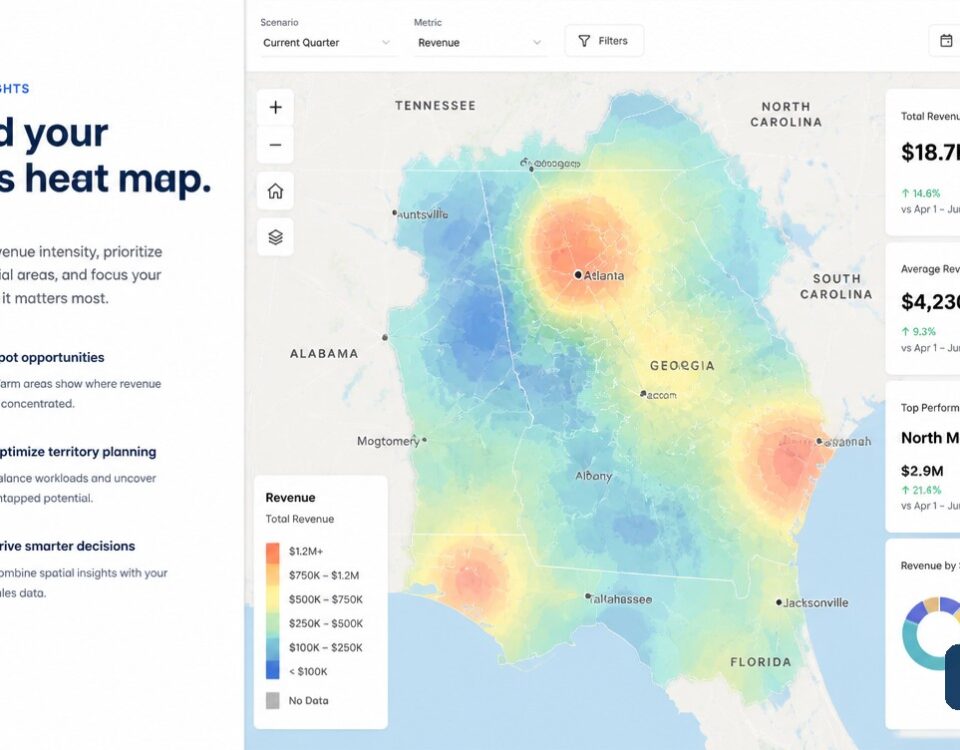 Revenue-weighted sales heat map with regional buying patterns