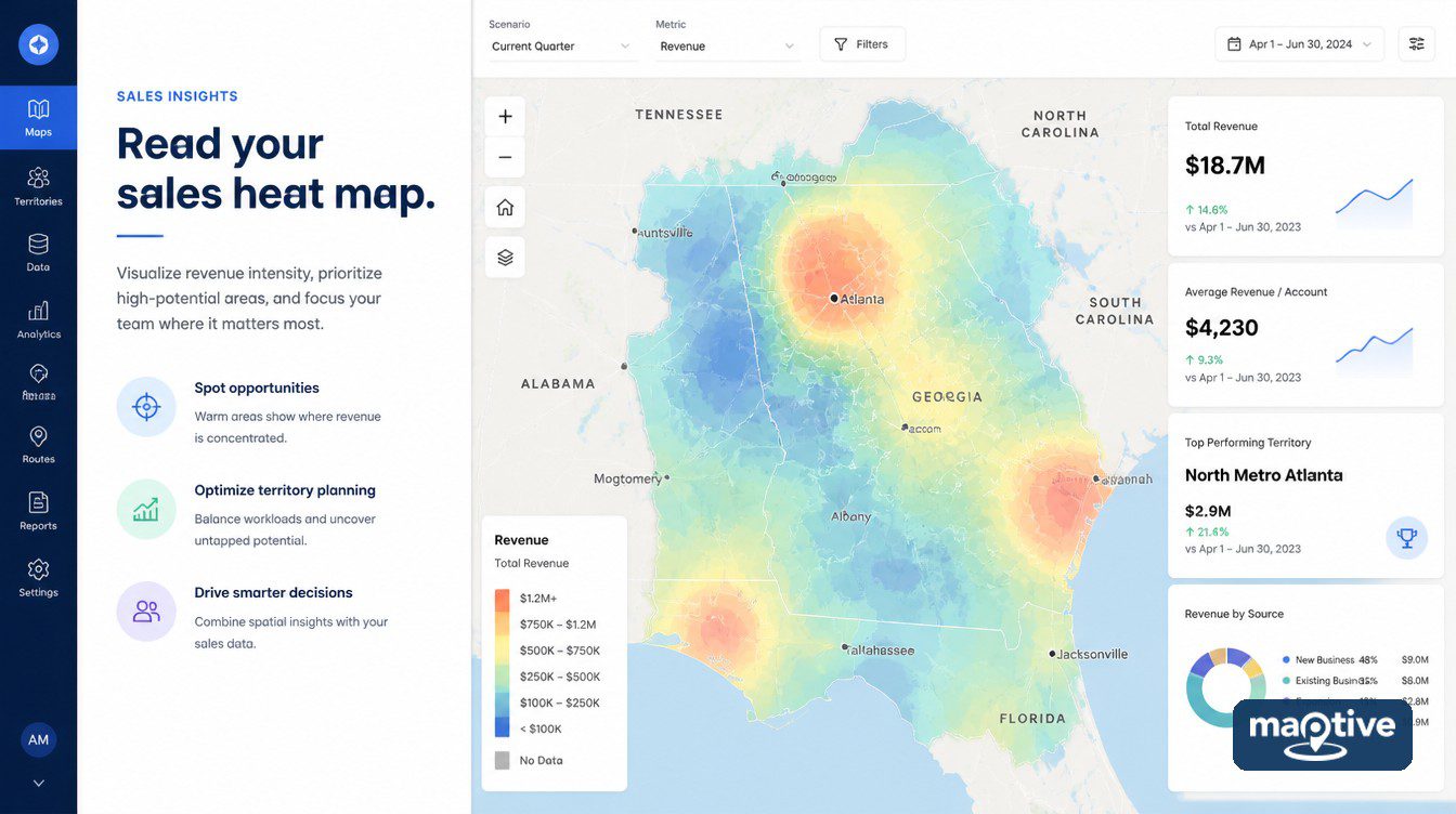 Revenue-weighted sales heat map with regional buying patterns