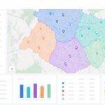 Sales territory optimization dashboard with balanced regions, map pins, and territory analytics.