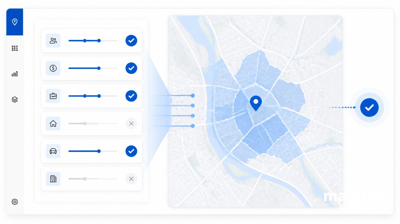 Operating Constraints as Pass-or-Fail Filters visual for the data-driven approach to choosing a business location.