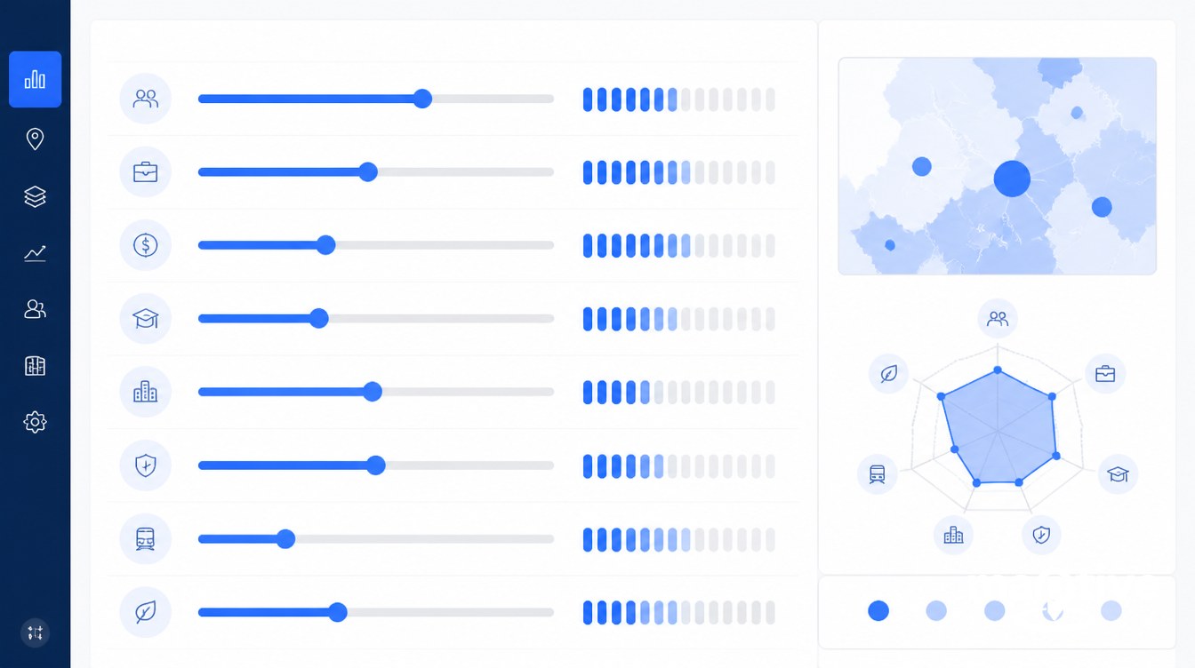 Vertical-Specific Weighting visual for the data-driven approach to choosing a business location.