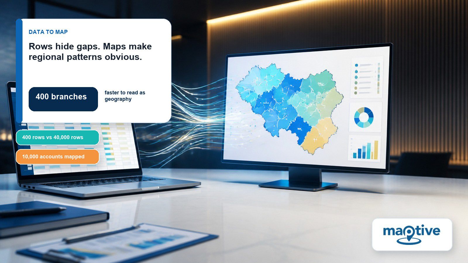 Turn a Regional Data Table Into a Map Leaders Will Read featured image with article-specific Maptive insight and data callouts.